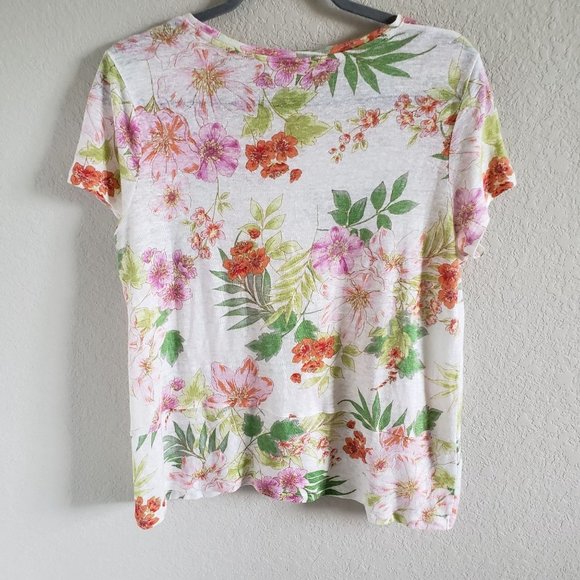 J.Jill Love Linen Women Size SP Floral 100% Linen Tiered Asymmetrical Hem - Picture 2 of 6